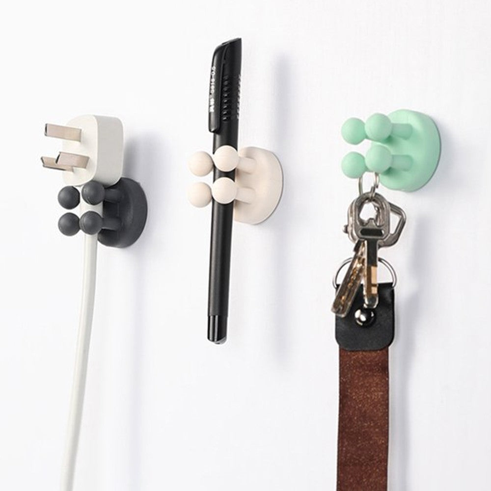 4Pcs Multifunctional Silicone Hooks Self Adhesive Toothbrush Holder Plug Holder for Home Office Beige