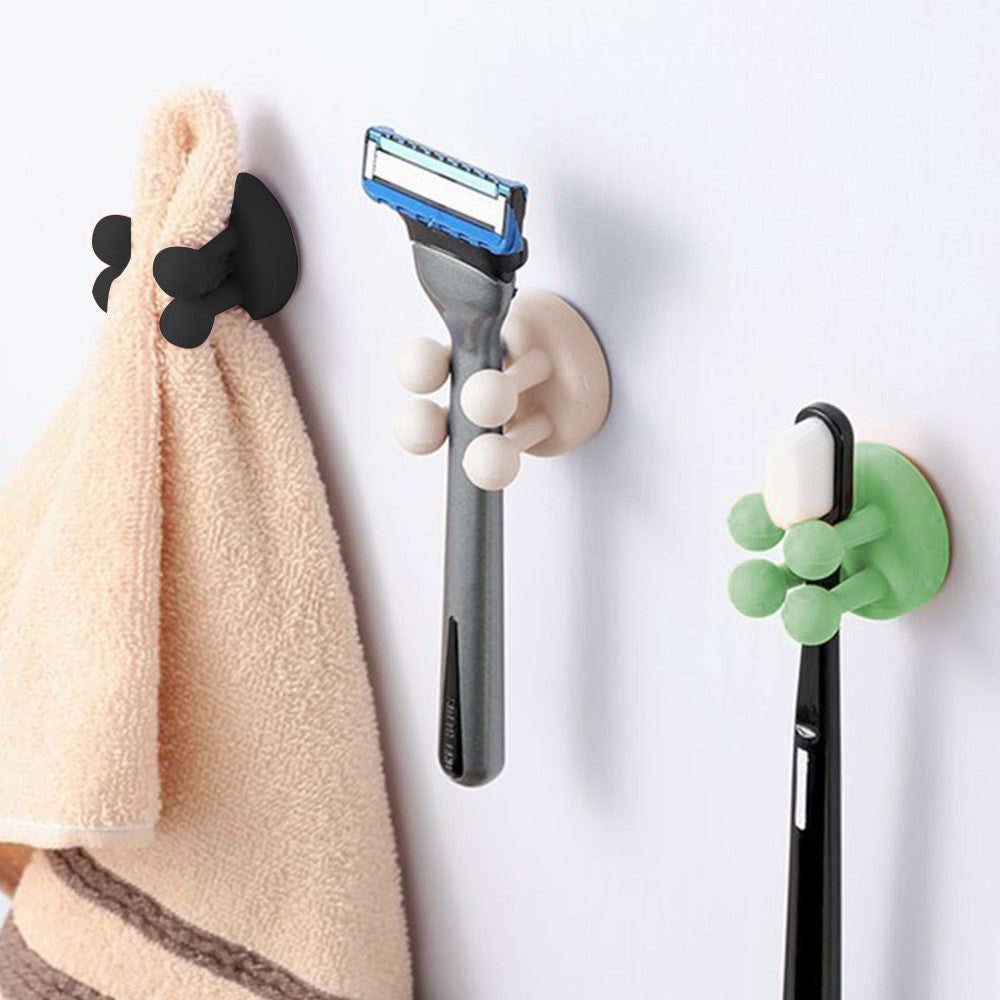 4Pcs Multifunctional Silicone Hooks Self Adhesive Toothbrush Holder Plug Holder for Home Office Beige