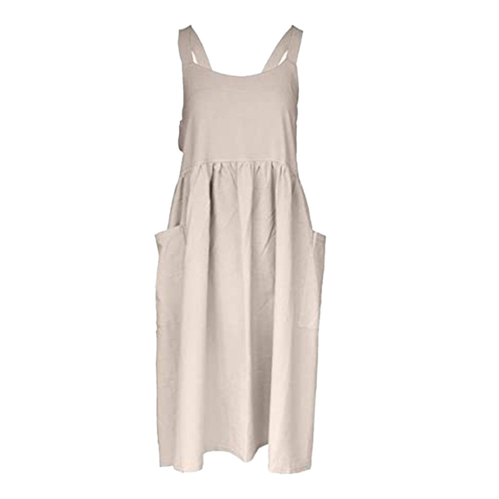 Beige Cotton Linen Aprons Cross Back Apron with Pockets for Kitchen Flower Shop