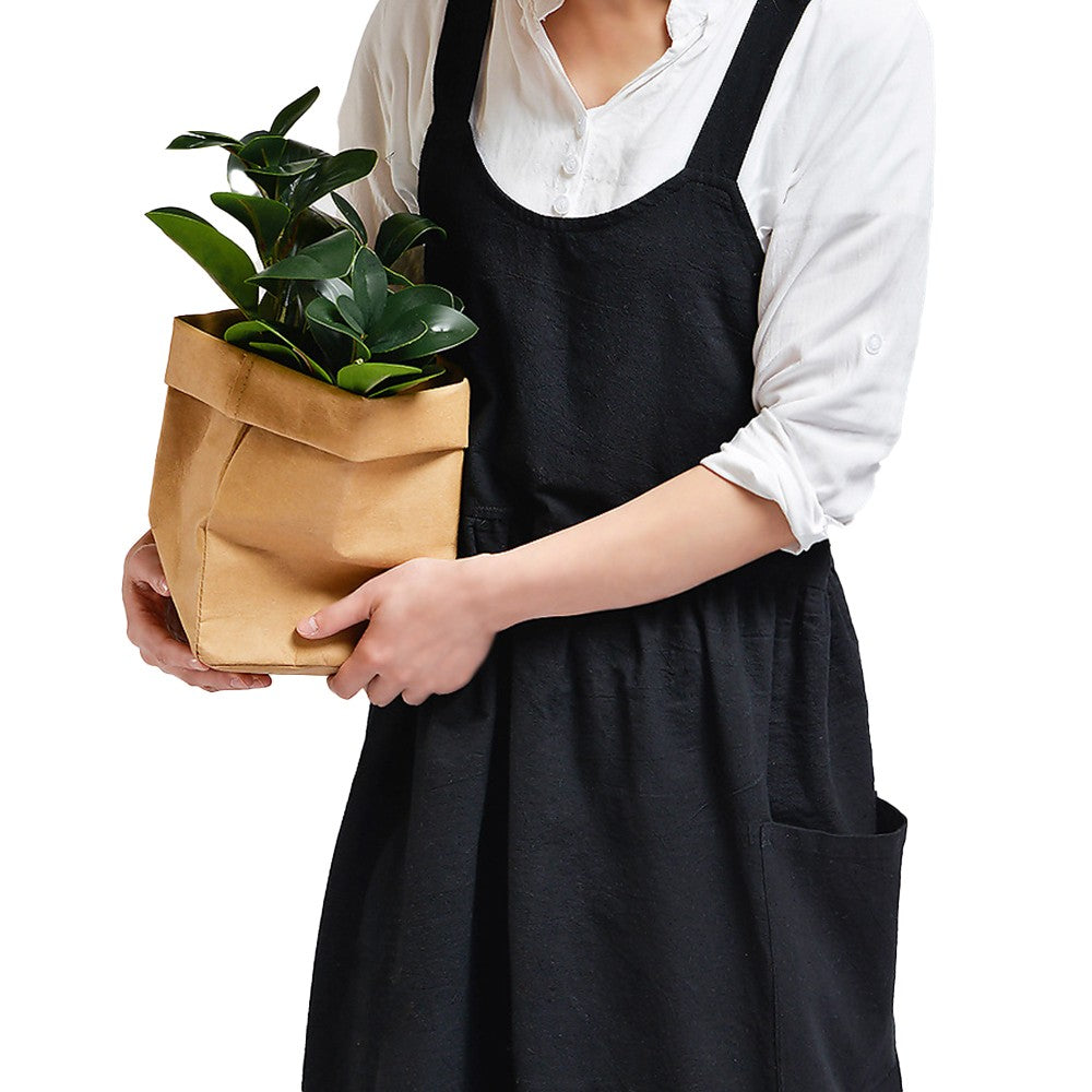 2 X Cotton Linen Aprons Cross Back Apron with Pockets for Kitchen Flower Shop Black and Yellow