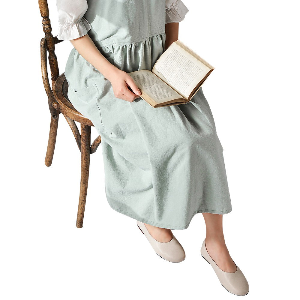 Green Cotton Linen Aprons Cross Back Apron with Pockets for Kitchen Flower Shop