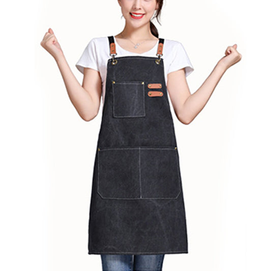 Black Cotton Aprons Kitchen Cooking Apron Gardening Apron with Pockets