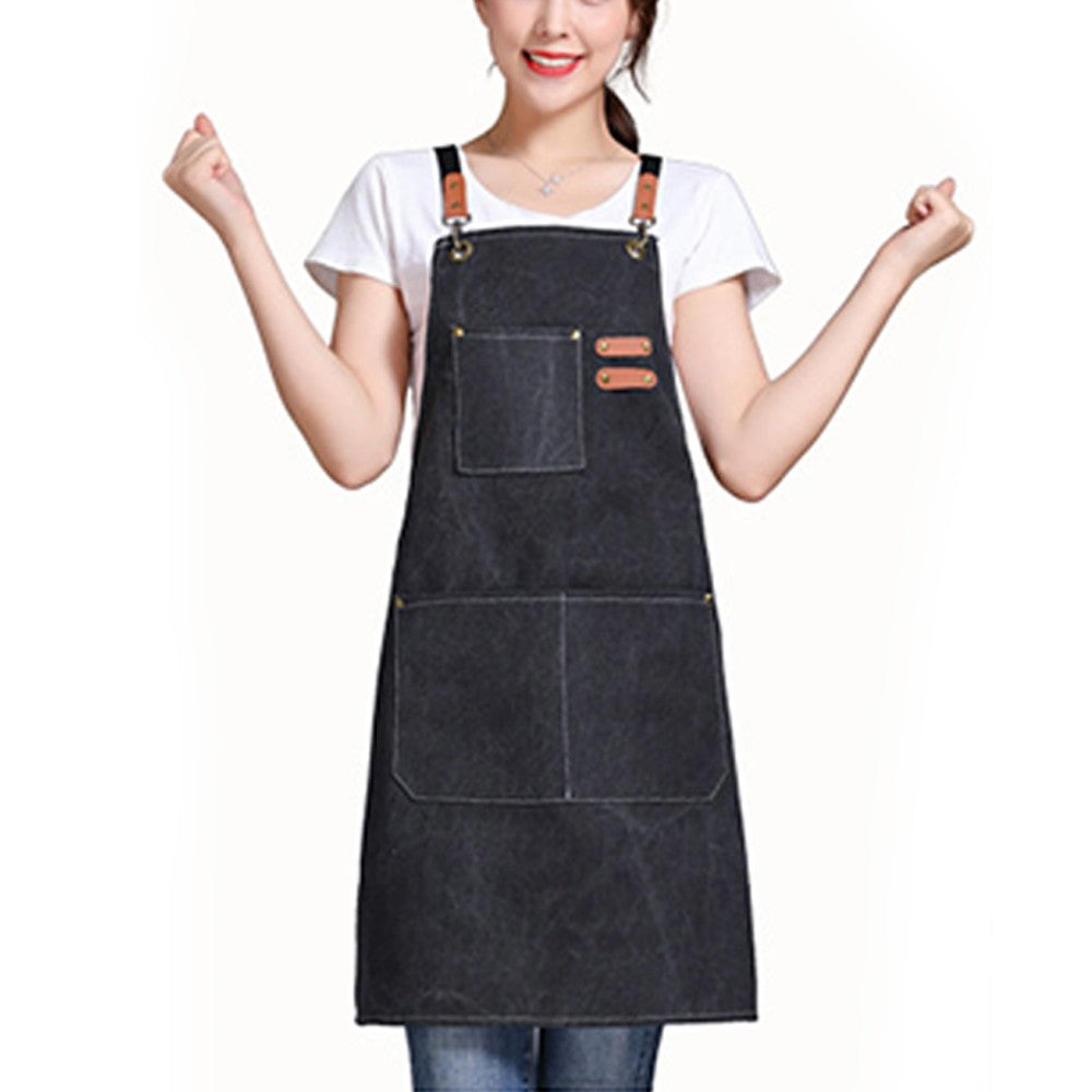 2 X Cotton Aprons Kitchen Cooking Apron Gardening Apron with Pockets Black and Turquoise