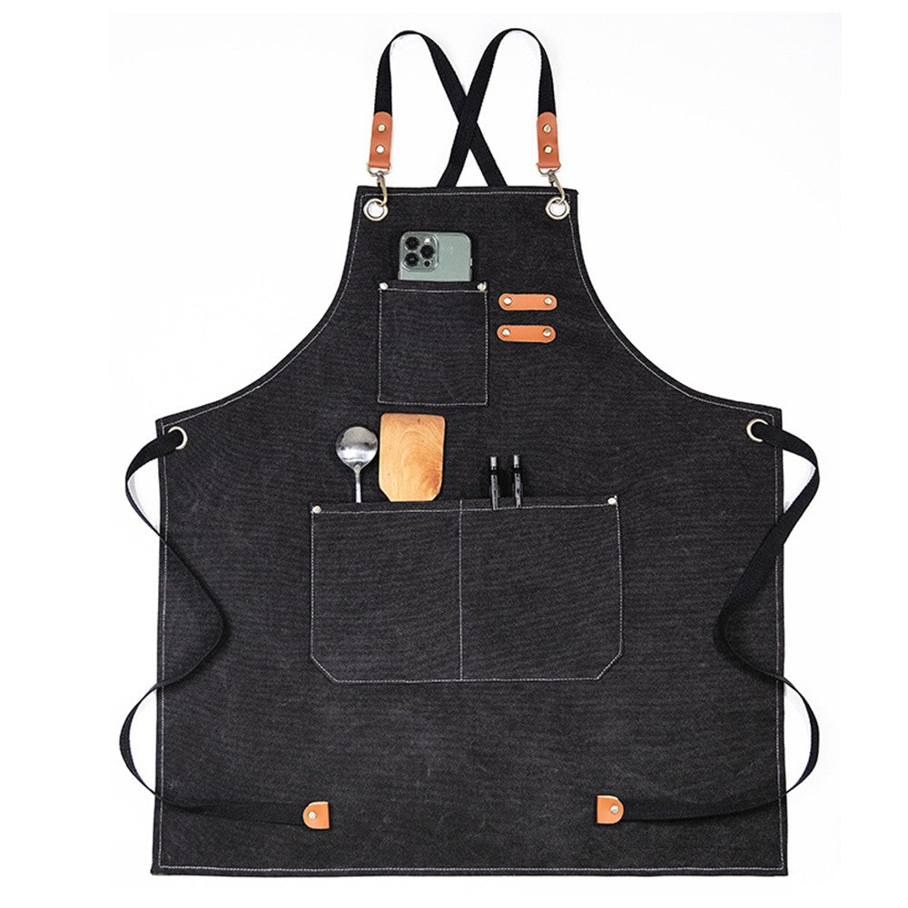 Black Cotton Aprons Kitchen Cooking Apron Gardening Apron with Pockets