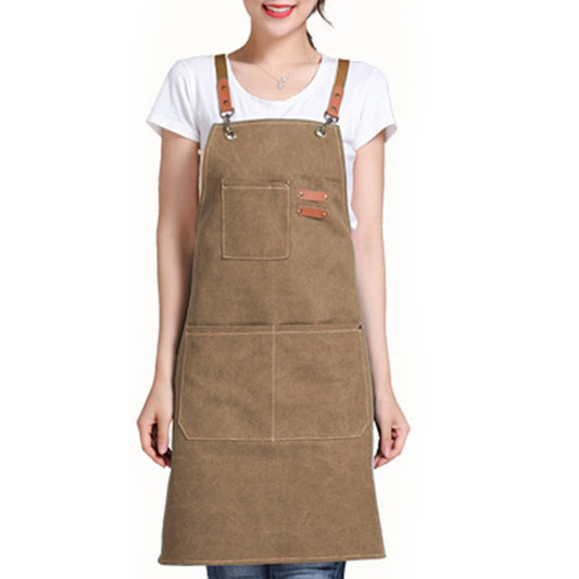 Brown Cotton Aprons Kitchen Cooking Apron Gardening Apron with Pockets