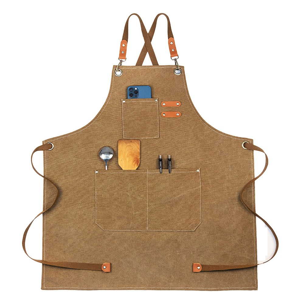 Brown Cotton Aprons Kitchen Cooking Apron Gardening Apron with Pockets
