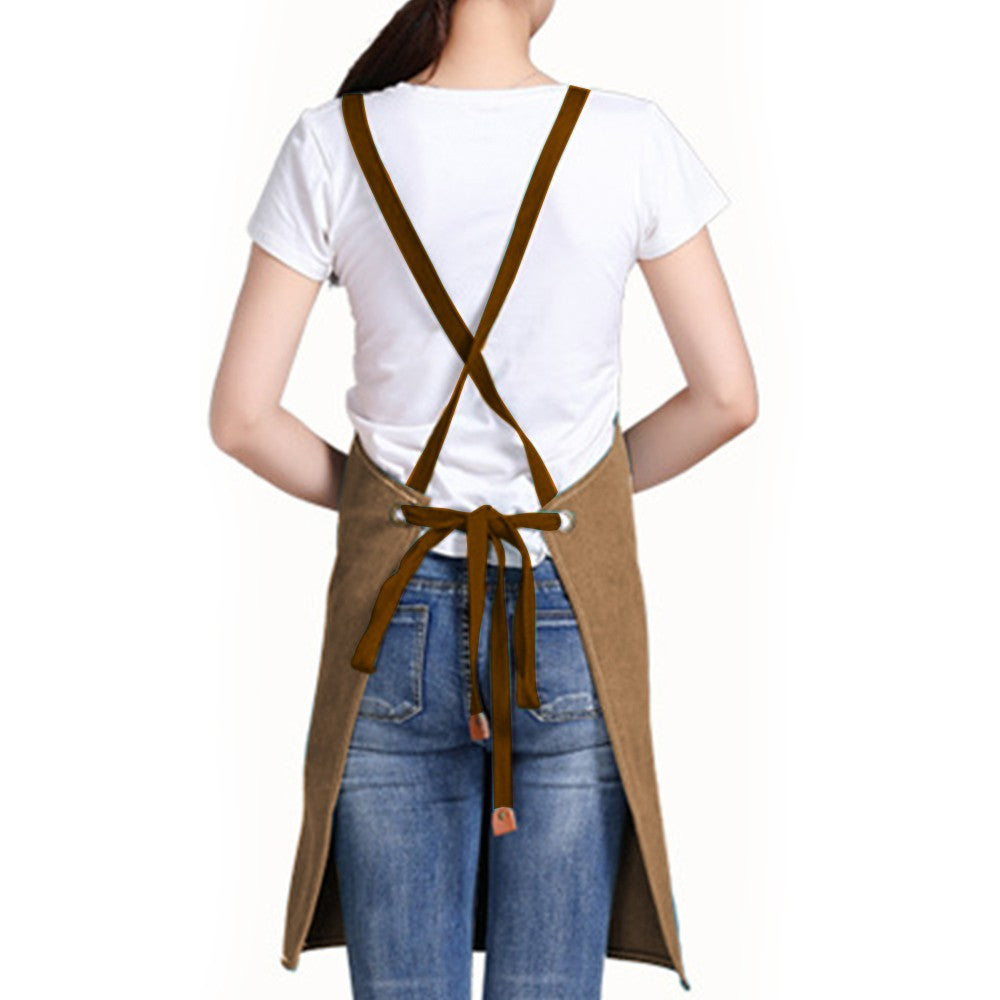 Brown Cotton Aprons Kitchen Cooking Apron Gardening Apron with Pockets