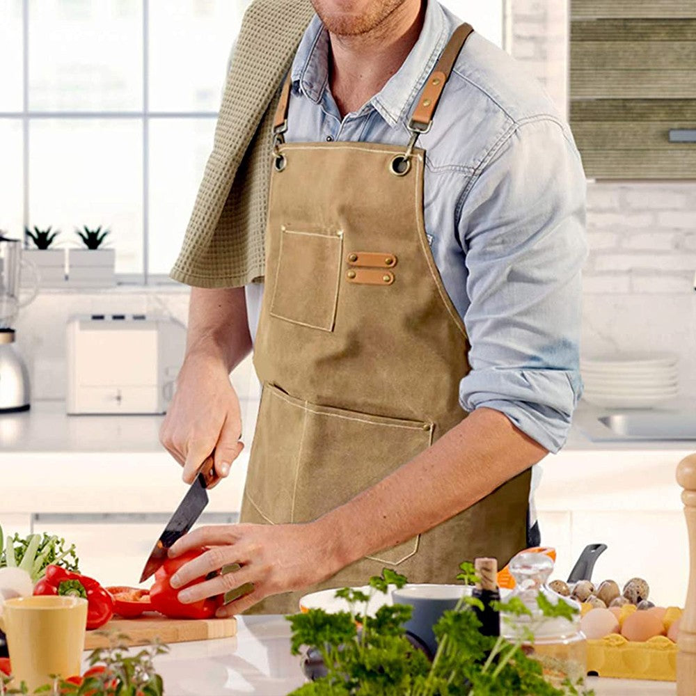 Brown Cotton Aprons Kitchen Cooking Apron Gardening Apron with Pockets