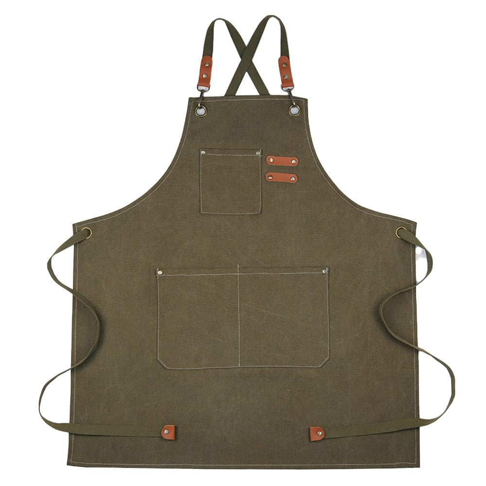 Dark Green Cotton Aprons Kitchen Cooking Apron Gardening Apron with Pockets