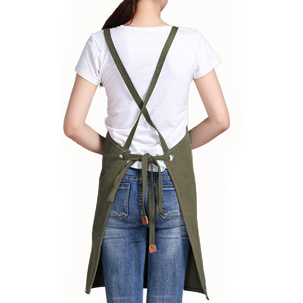 Dark Green Cotton Aprons Kitchen Cooking Apron Gardening Apron with Pockets