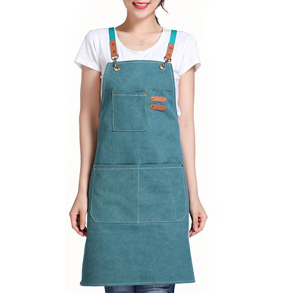 Turquoise Cotton Aprons Kitchen Cooking Apron Gardening Apron with Pockets