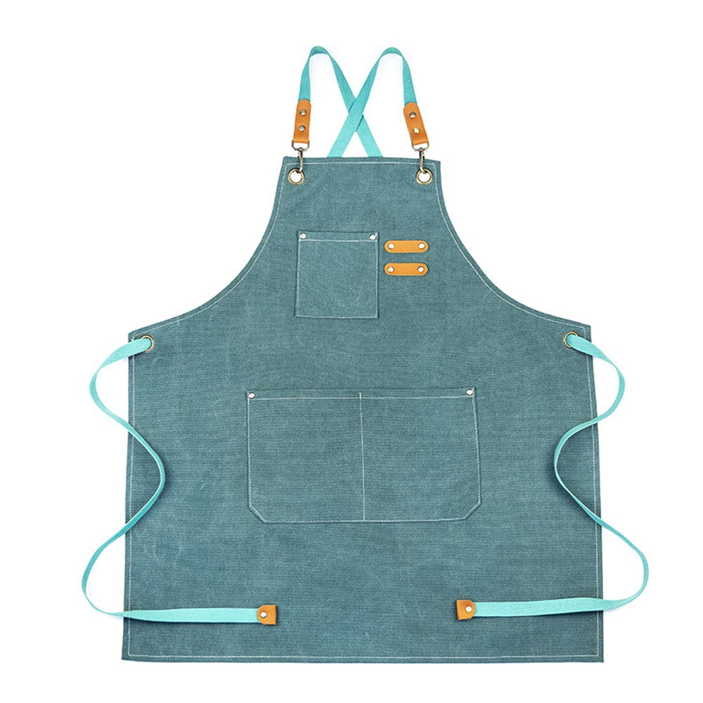Turquoise Cotton Aprons Kitchen Cooking Apron Gardening Apron with Pockets