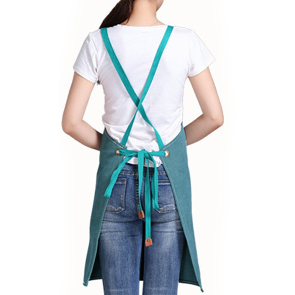 Turquoise Cotton Aprons Kitchen Cooking Apron Gardening Apron with Pockets