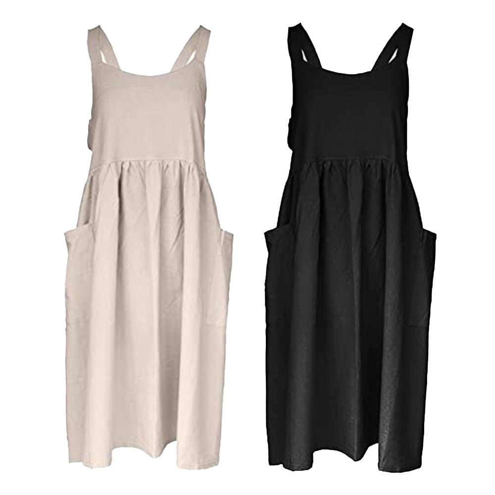 2 X Cotton Linen Aprons Cross Back Apron with Pockets for Kitchen Flower Shop Black and Beige