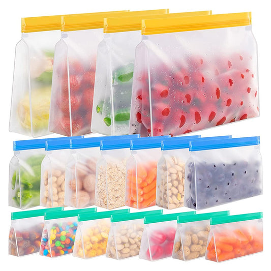 Set of 18Pcs Reusable Stand Up Food Bag Leakproof Ziplock Storage Bags
