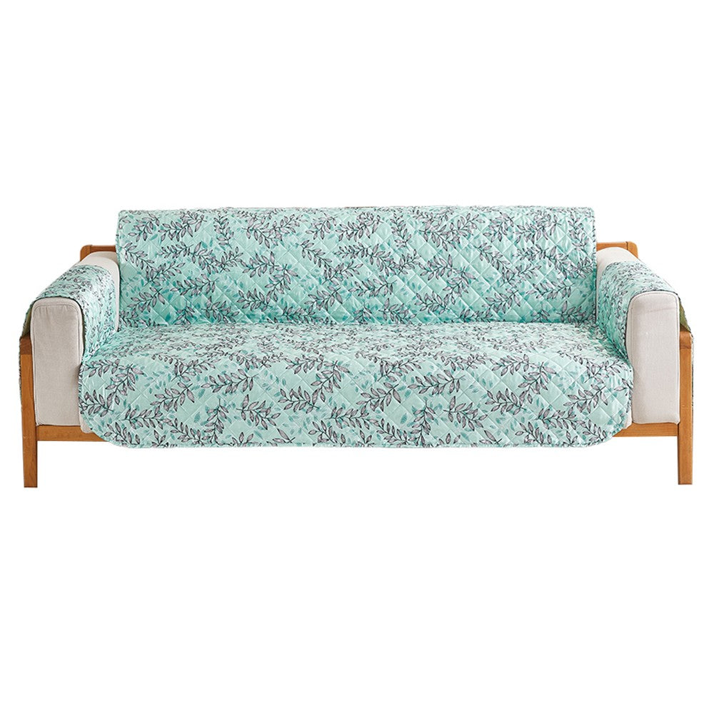 3-Seater T-Shaped Sofa Cover Leaves Printed Couch Cover Non Slip Sofa Slipcover Furniture Protector Gyan
