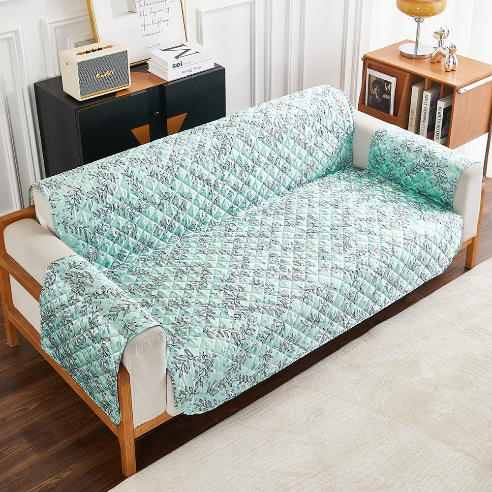 3-Seater T-Shaped Sofa Cover Leaves Printed Couch Cover Non Slip Sofa Slipcover Furniture Protector Gyan
