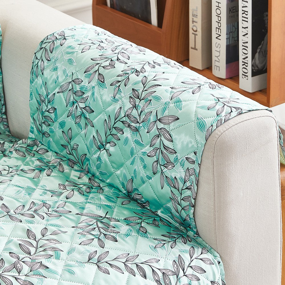 3-Seater T-Shaped Sofa Cover Leaves Printed Couch Cover Non Slip Sofa Slipcover Furniture Protector Gyan