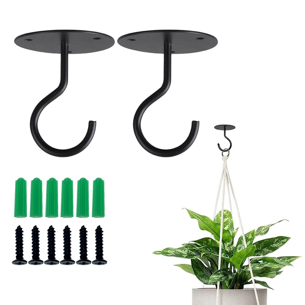 2Pcs Ceiling Hooks for Hanging Plants Iron Bird Feeders Bracket Wind Chimes Hanger Black