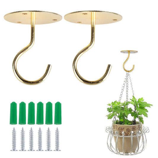 2Pcs Ceiling Hooks for Hanging Plants Iron Bird Feeders Bracket Wind Chimes Hanger Gold