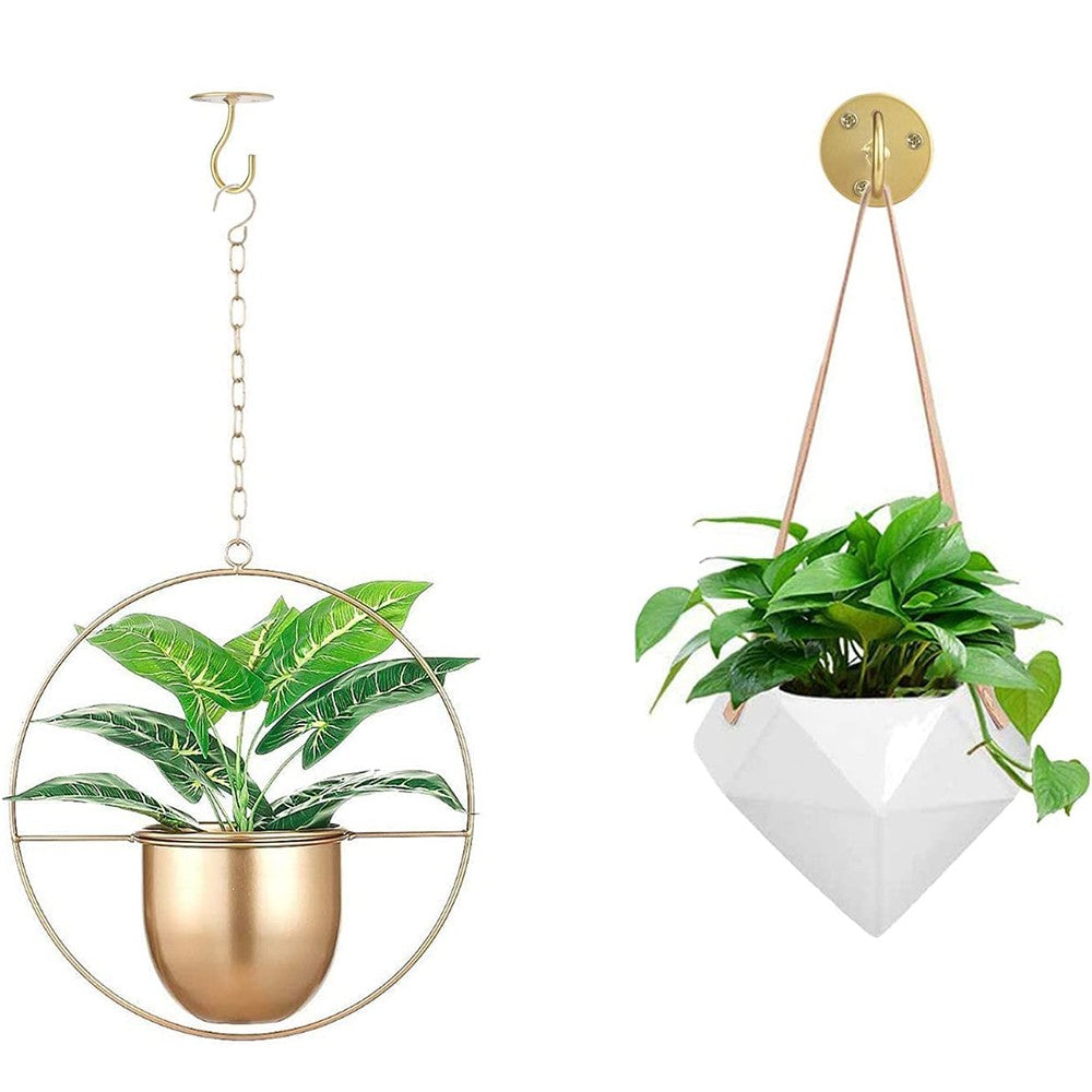 2Pcs Ceiling Hooks for Hanging Plants Iron Bird Feeders Bracket Wind Chimes Hanger Gold
