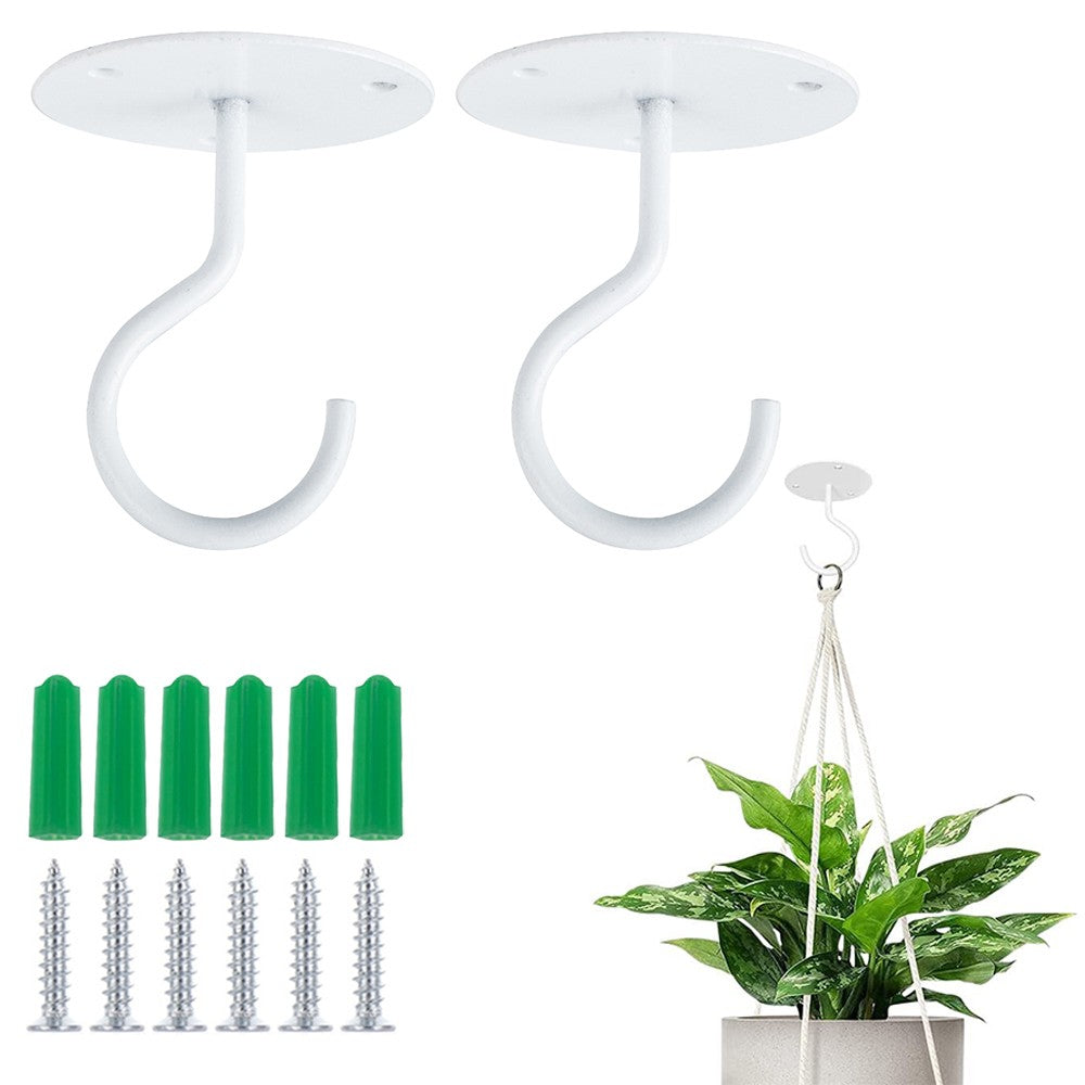 2Pcs Ceiling Hooks for Hanging Plants Iron Bird Feeders Bracket Wind Chimes Hanger White
