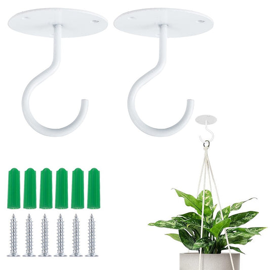 2Pcs Ceiling Hooks for Hanging Plants Iron Bird Feeders Bracket Wind Chimes Hanger White