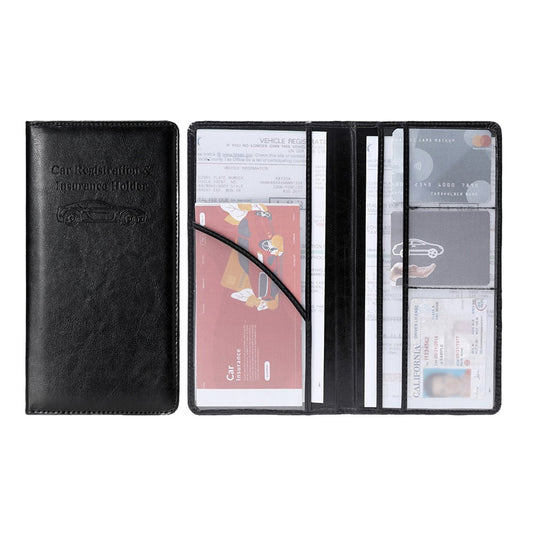 PU Leather Car Registration and Insurance Holder Card Document Organizer Driver License Case Black