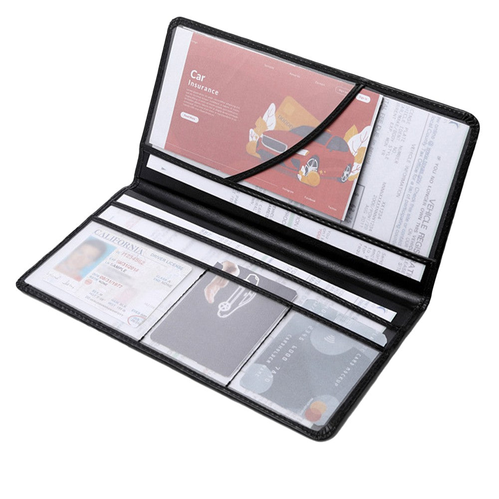 PU Leather Car Registration and Insurance Holder Card Document Organizer Driver License Case Black