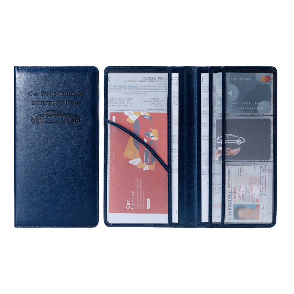 PU Leather Car Registration and Insurance Holder Card Document Organizer Driver License Case Blue
