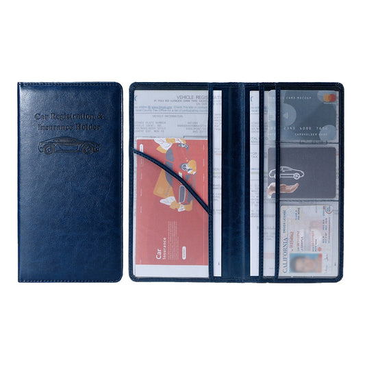 PU Leather Car Registration and Insurance Holder Card Document Organizer Driver License Case Blue