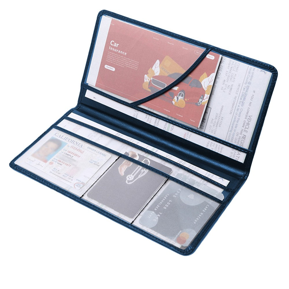 PU Leather Car Registration and Insurance Holder Card Document Organizer Driver License Case Blue