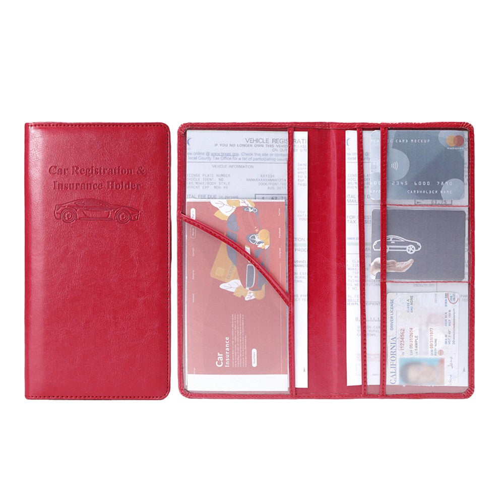 PU Leather Car Registration and Insurance Holder Card Document Organizer Driver License Case Rose Red