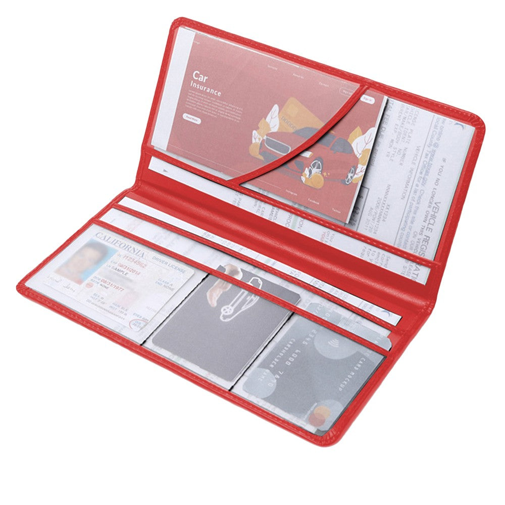 PU Leather Car Registration and Insurance Holder Card Document Organizer Driver License Case Rose Red