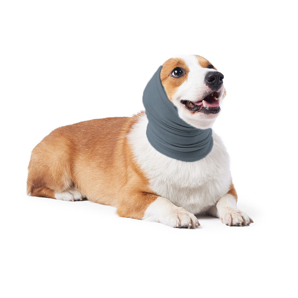 L Dog Ear Muffs Dog Hearing Protection Wrap Warm Dog Scarf Noise Reduce Ear Covers Grey