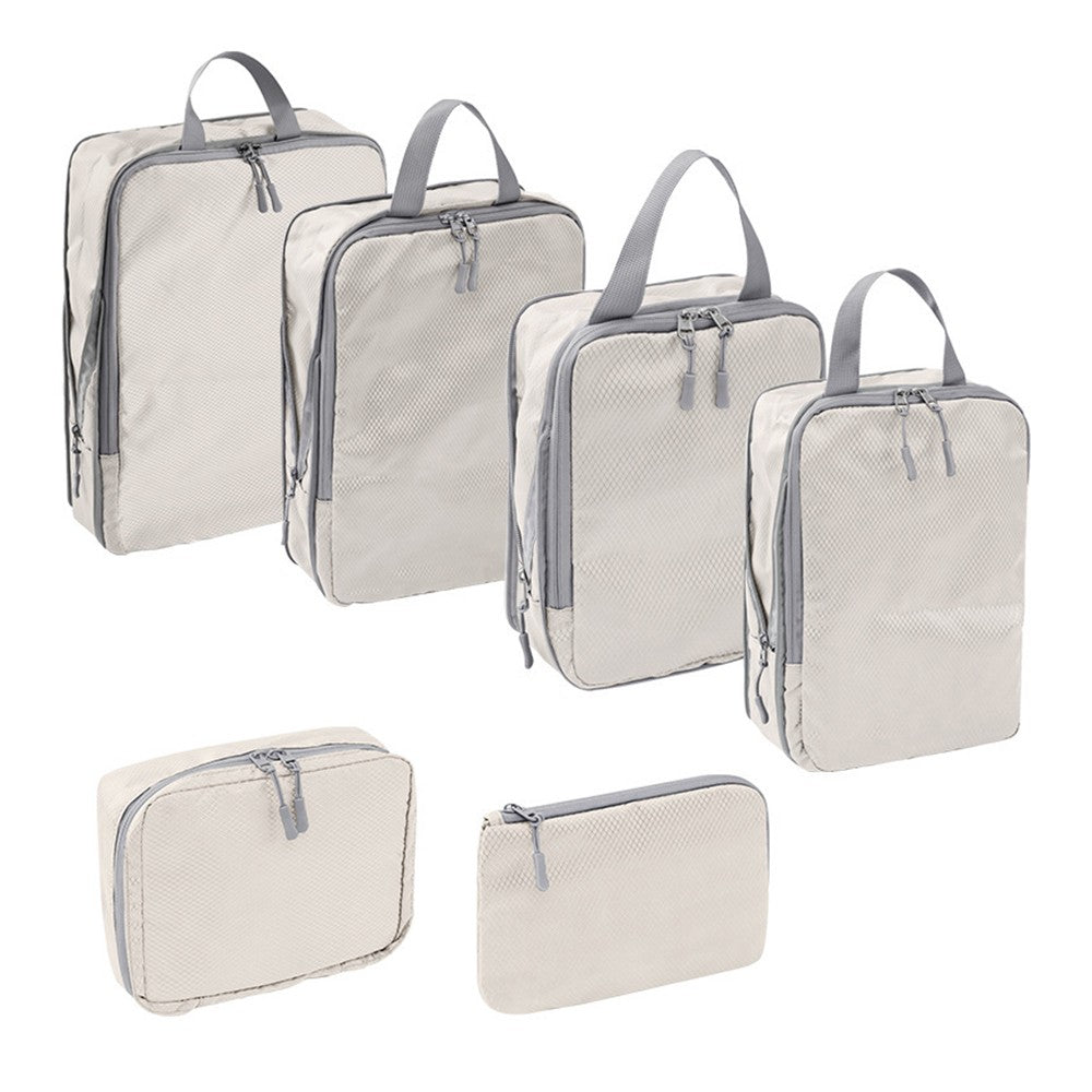 Set of 6Pcs Travel Compression Packing Cubes Suitcase Organizer Bag Luggage Storage Beige