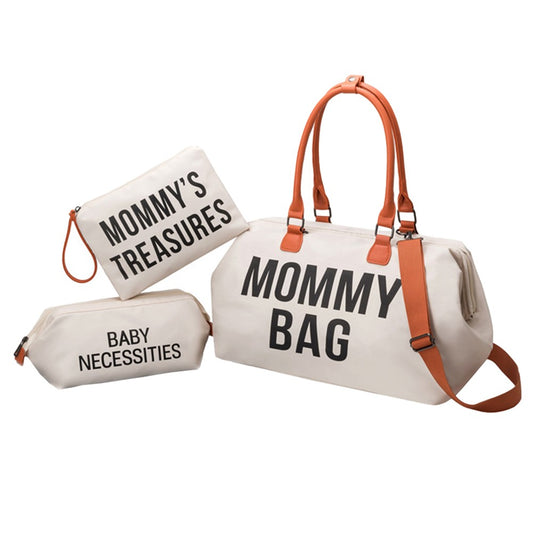 Set of 3Pcs Large Capacity Diaper Tote Bag Mommy Bag Hospital Bag Travel Overnight Bag with Shoulder Strap Beige