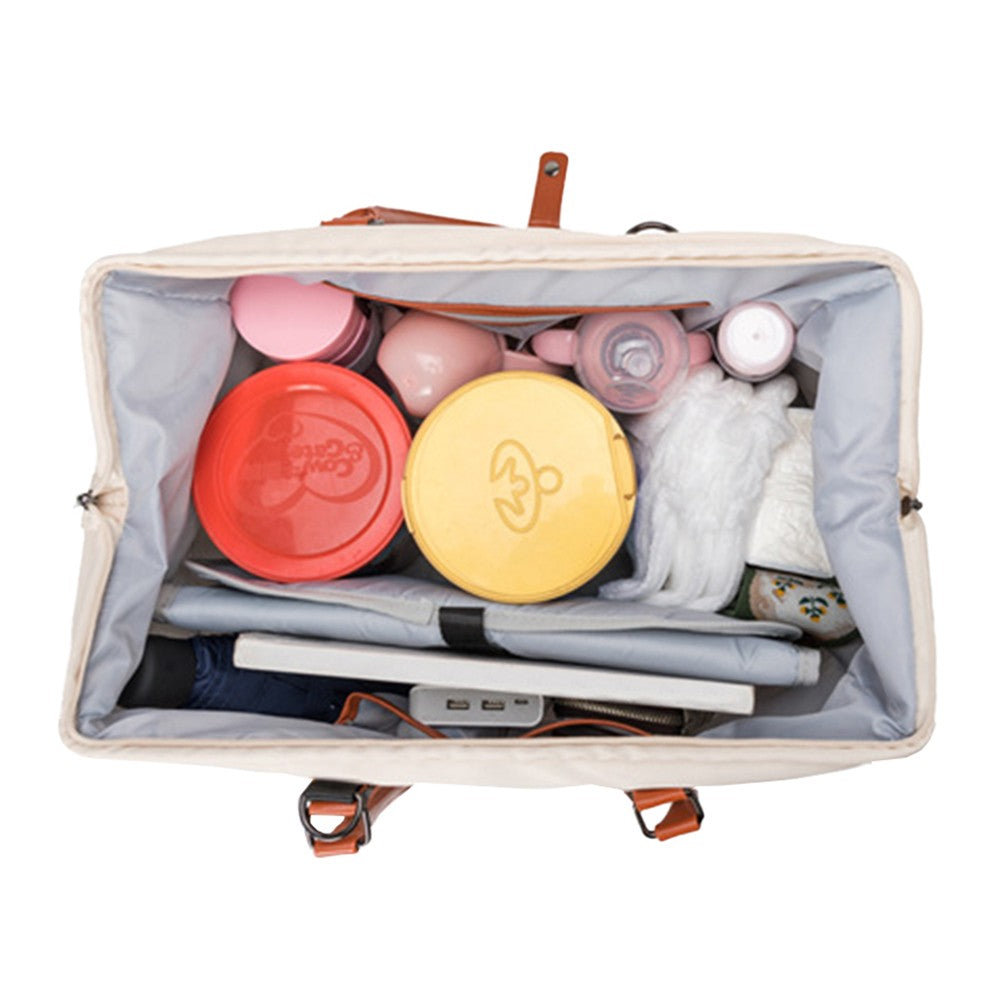 Set of 3Pcs Large Capacity Diaper Tote Bag Mommy Bag Hospital Bag Travel Overnight Bag with Shoulder Strap Beige
