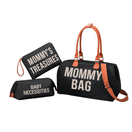 Set of 3Pcs Large Capacity Diaper Tote Bag Mommy Bag Hospital Bag Travel Overnight Bag with Shoulder Strap Black