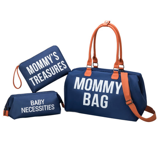 Set of 3Pcs Large Capacity Diaper Tote Bag Mommy Bag Hospital Bag Travel Overnight Bag with Shoulder Strap Blue