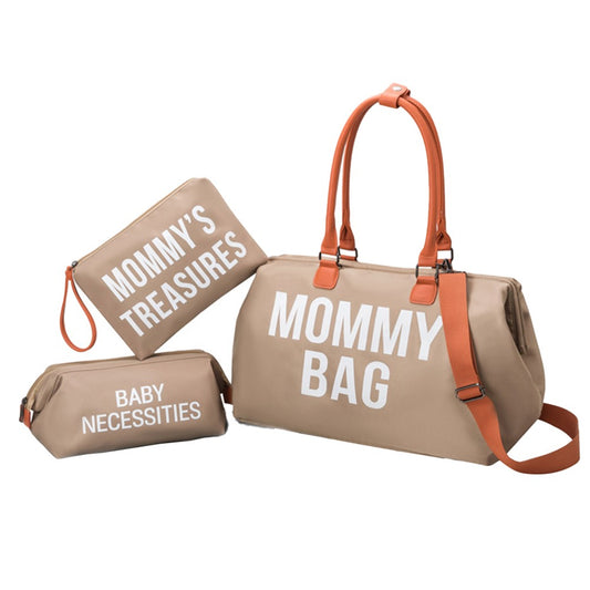 Set of 3Pcs Large Capacity Diaper Tote Bag Mommy Bag Hospital Bag Travel Overnight Bag with Shoulder Strap Khaki