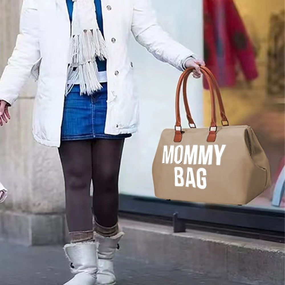 Set of 3Pcs Large Capacity Diaper Tote Bag Mommy Bag Hospital Bag Travel Overnight Bag with Shoulder Strap Khaki