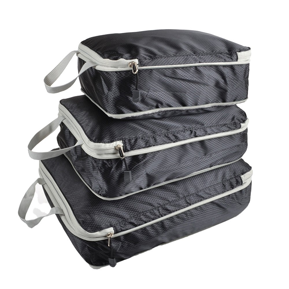 Set of 3Pcs Travel Compressible Packing Cube Pouch Clothes Storage Bags Suitcase Luggage Organizer Black
