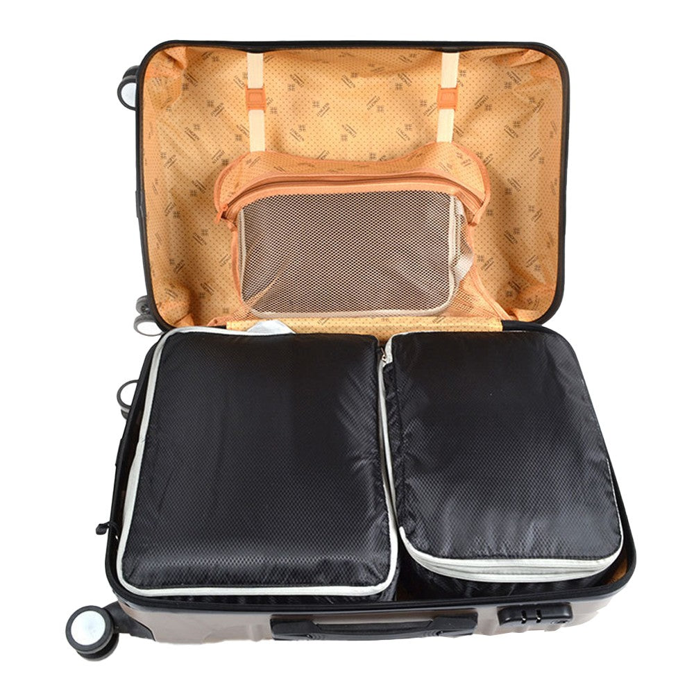 Set of 3Pcs Travel Compressible Packing Cube Pouch Clothes Storage Bags Suitcase Luggage Organizer Black