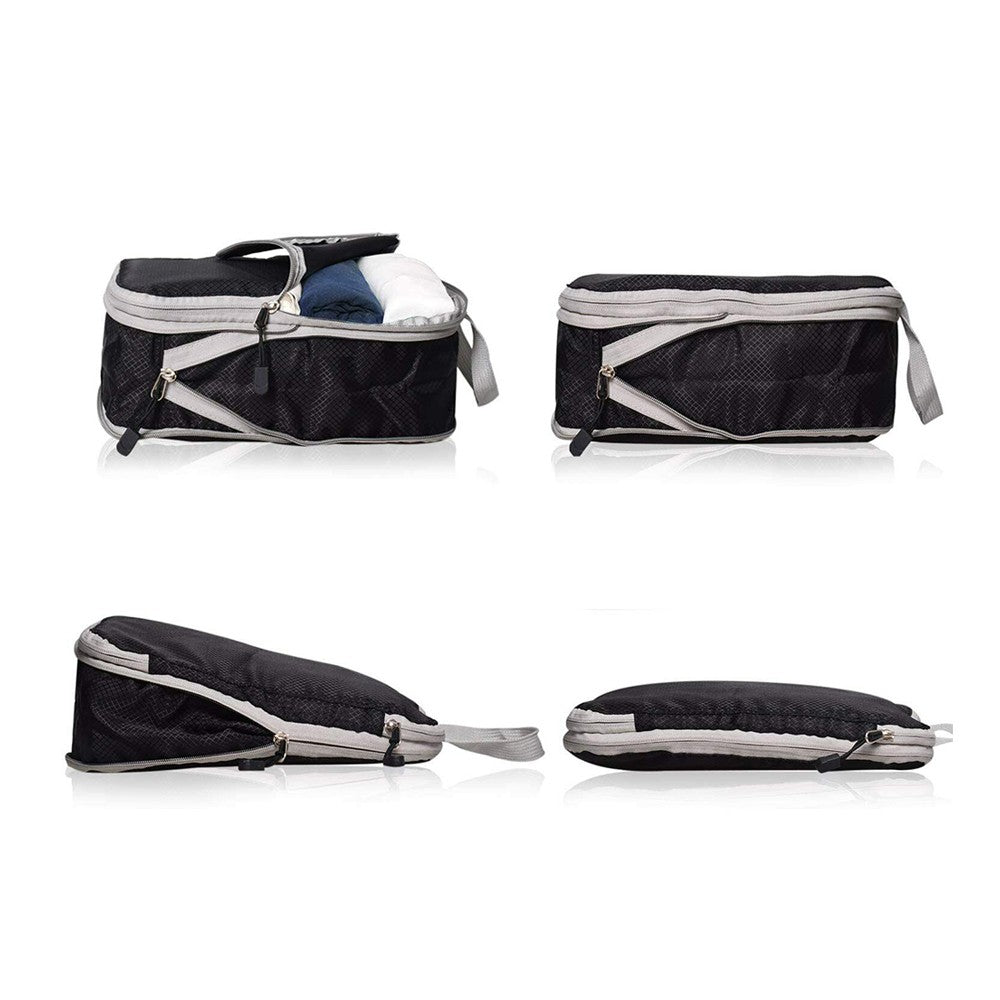 Set of 3Pcs Travel Compressible Packing Cube Pouch Clothes Storage Bags Suitcase Luggage Organizer Black