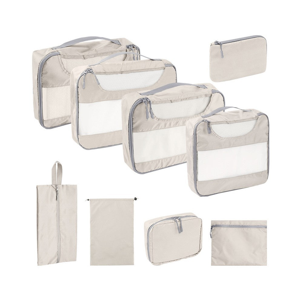 Set of 9Pcs Travel Packing Cube Pouch Clothes Storage Bags Suitcase Luggage Organizer Beige