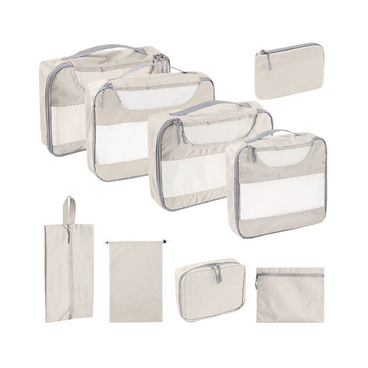 Set of 9Pcs Travel Packing Cube Pouch Clothes Storage Bags Suitcase Luggage Organizer Beige