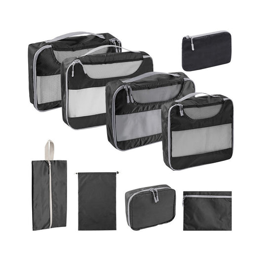 Set of 9Pcs Travel Packing Cube Pouch Clothes Storage Bags Suitcase Luggage Organizer Black