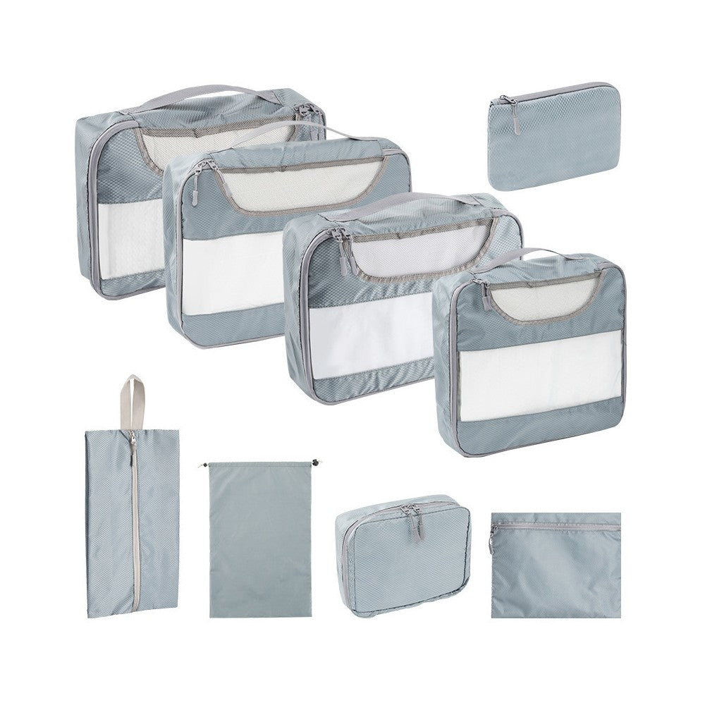Set of 9Pcs Travel Packing Cube Pouch Clothes Storage Bags Suitcase Luggage Organizer Grey