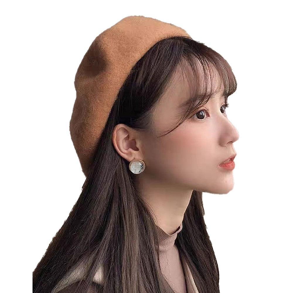 Womens Winter Wool Beret Hat Classic French Style Beanie Cap Solid Color Beret Cap Camel